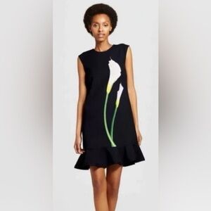 Victoria Beckham for Target Black Mini Dress with White & Green Floral Stems